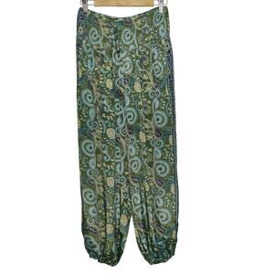 NWT Earthbound Trading Co Women's Sz L Green Paisley Harem Pants Pleated